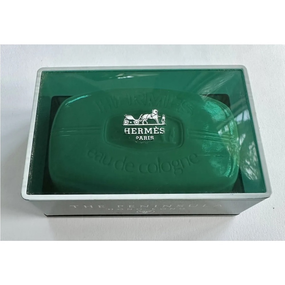 VINTAGE 90s HERMES EAU DE COLOGNE BAR SOAP TRAVEL CASE PENINSULA Hong Kong 150g